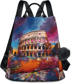 Backpack Purse for Women Fashion Travel Anti-theft Roman Colosseum Daypack Casual Shoulder Bag Medium Size