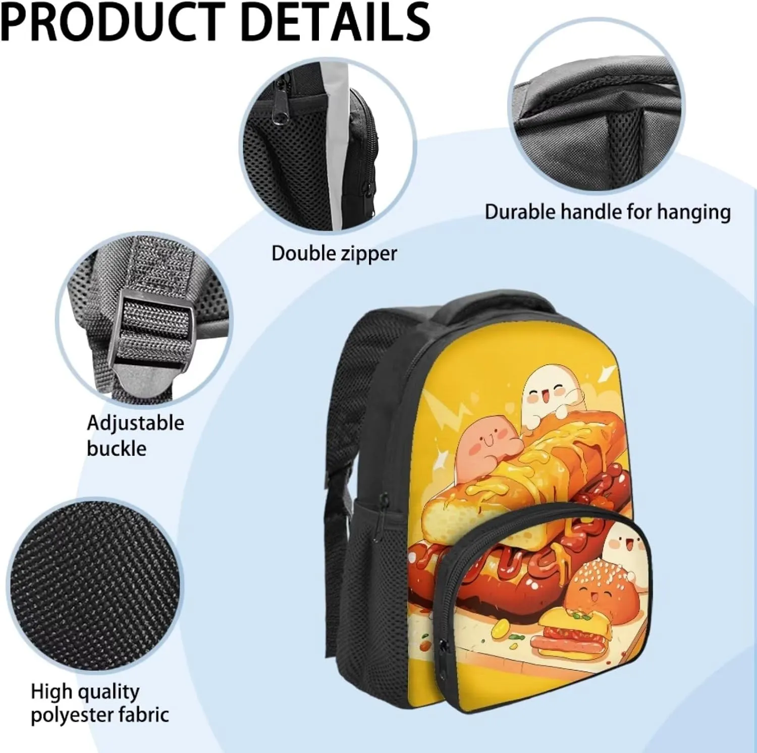 Backpack Student School Bag Bookbag 12 inch Laptop Backpacks Travel Daypack Shoulder Bag,Cute Cartoon Bread Burger, CZA61