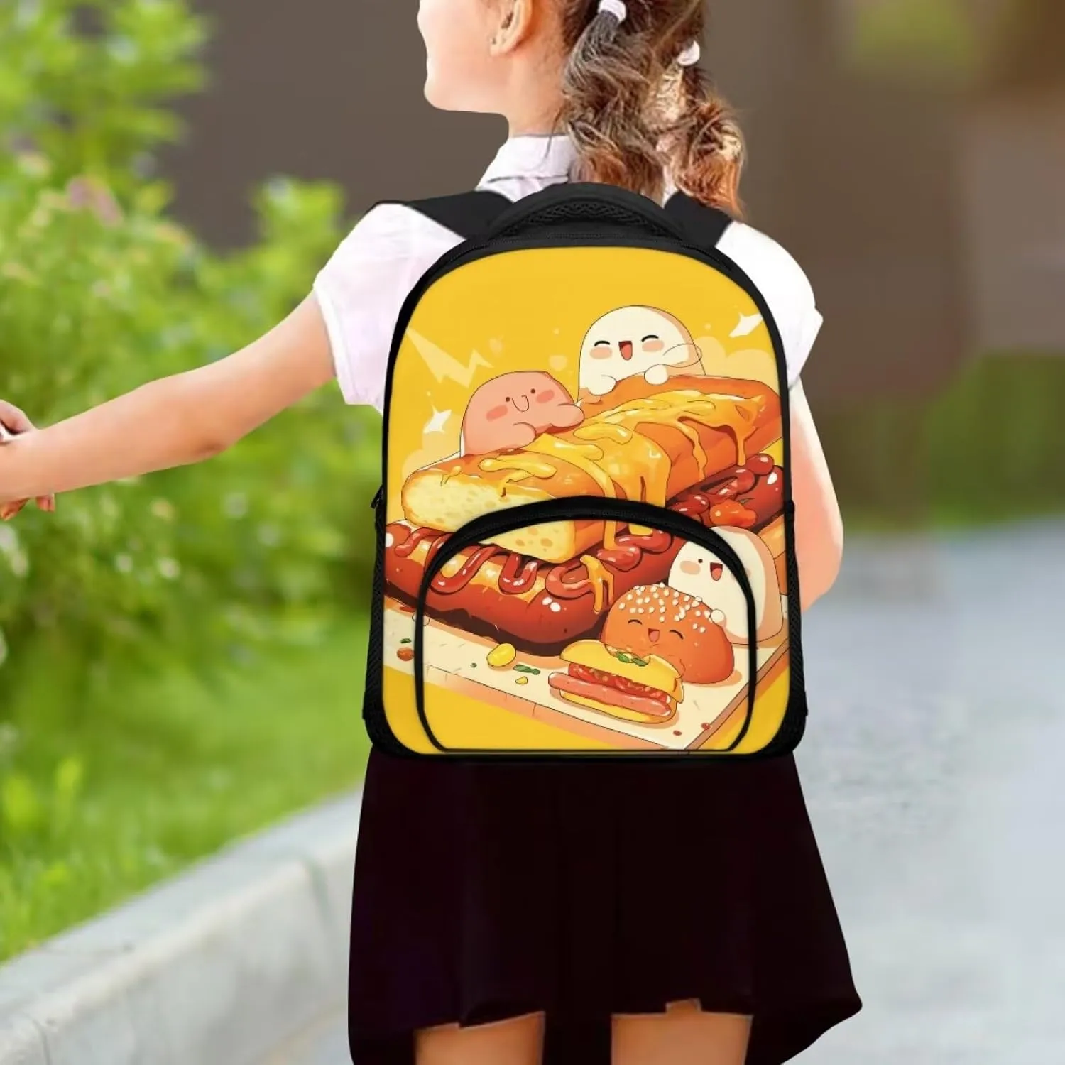 Backpack Student School Bag Bookbag 12 inch Laptop Backpacks Travel Daypack Shoulder Bag,Cute Cartoon Bread Burger, CZA61