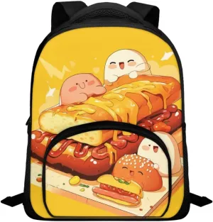 Backpack Student School Bag Bookbag 12 inch Laptop Backpacks Travel Daypack Shoulder Bag,Cute Cartoon Bread Burger, CZA61