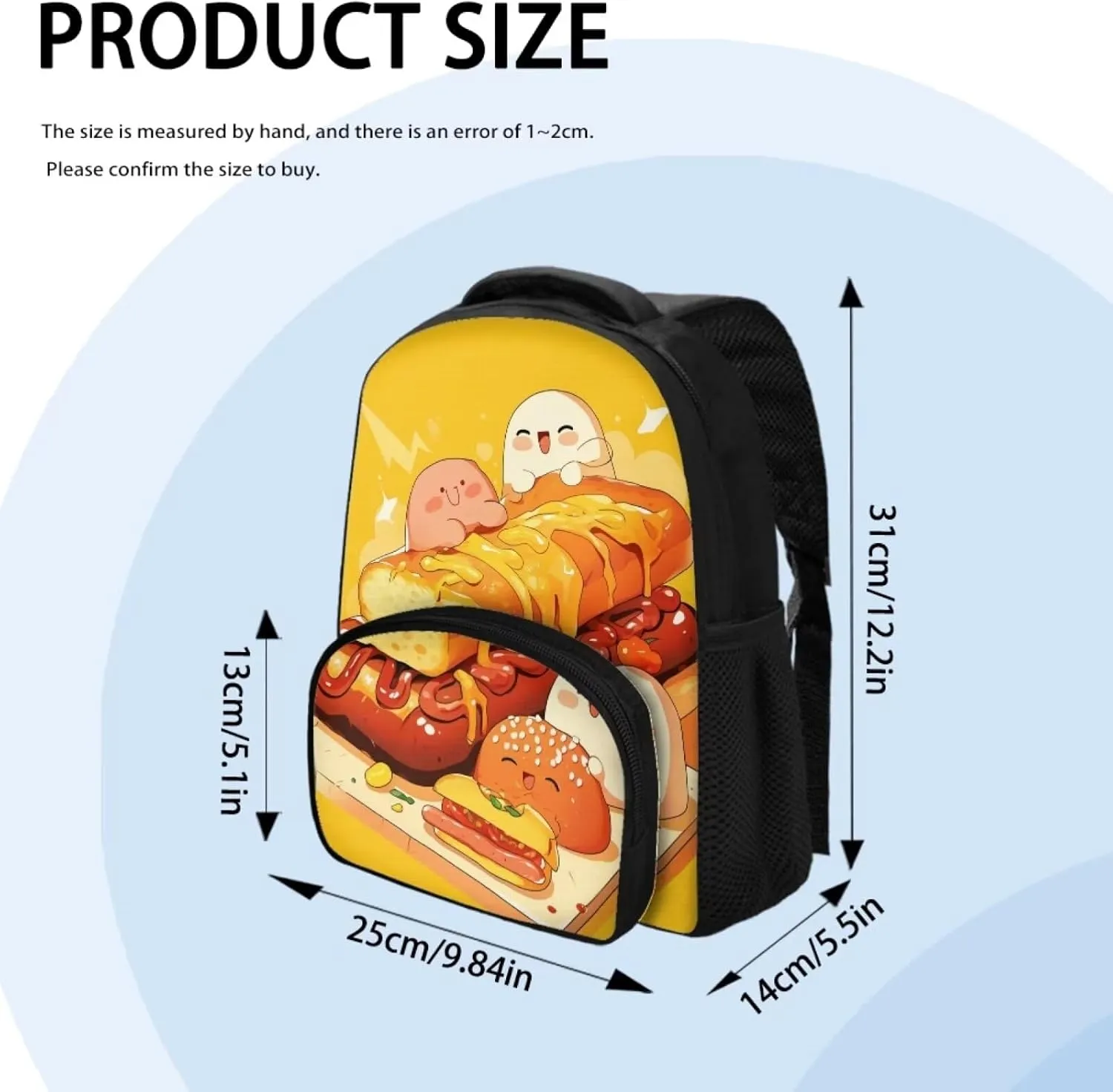 Backpack Student School Bag Bookbag 12 inch Laptop Backpacks Travel Daypack Shoulder Bag,Cute Cartoon Bread Burger, CZA61