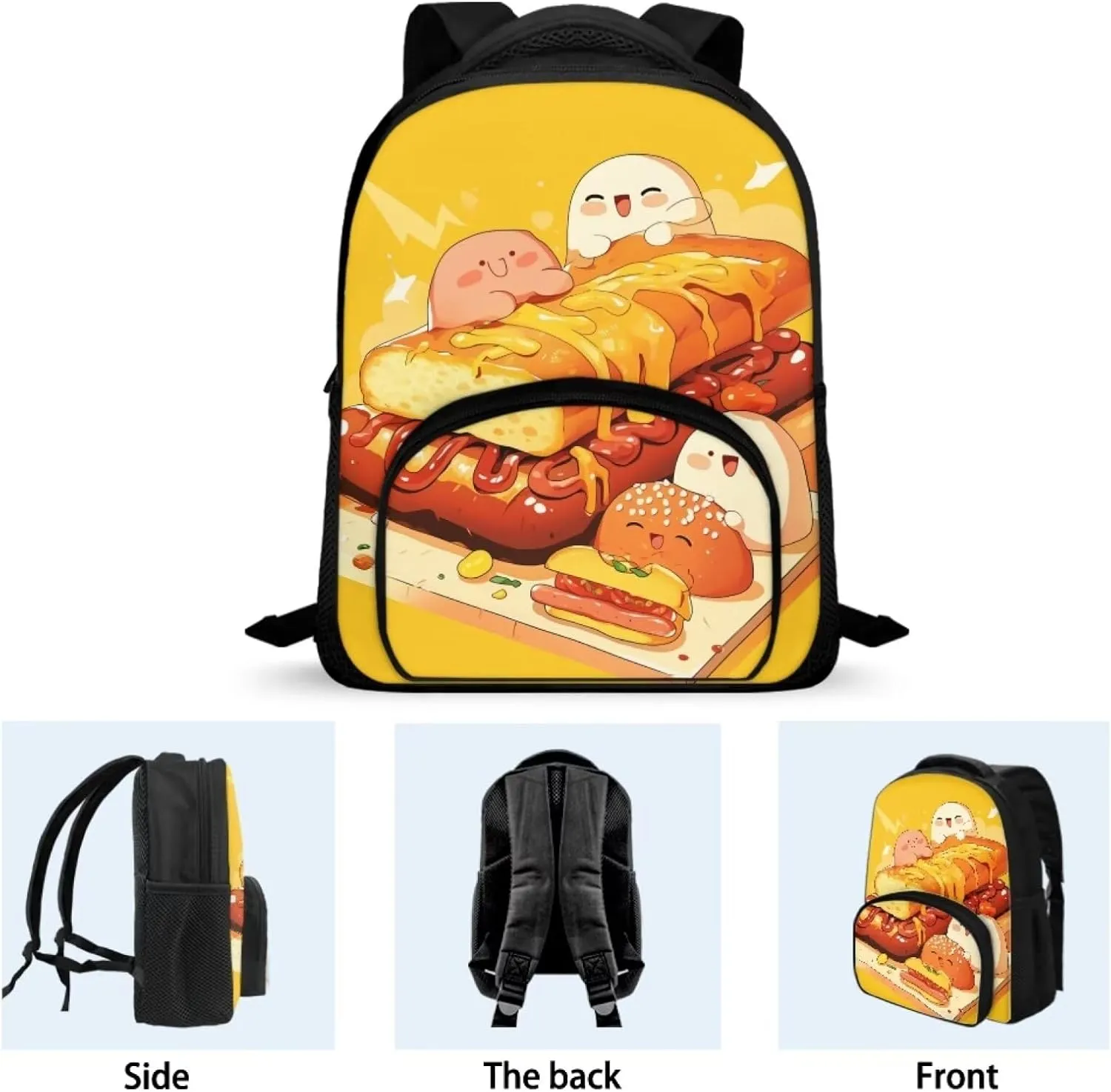 Backpack Student School Bag Bookbag 12 inch Laptop Backpacks Travel Daypack Shoulder Bag,Cute Cartoon Bread Burger, CZA61
