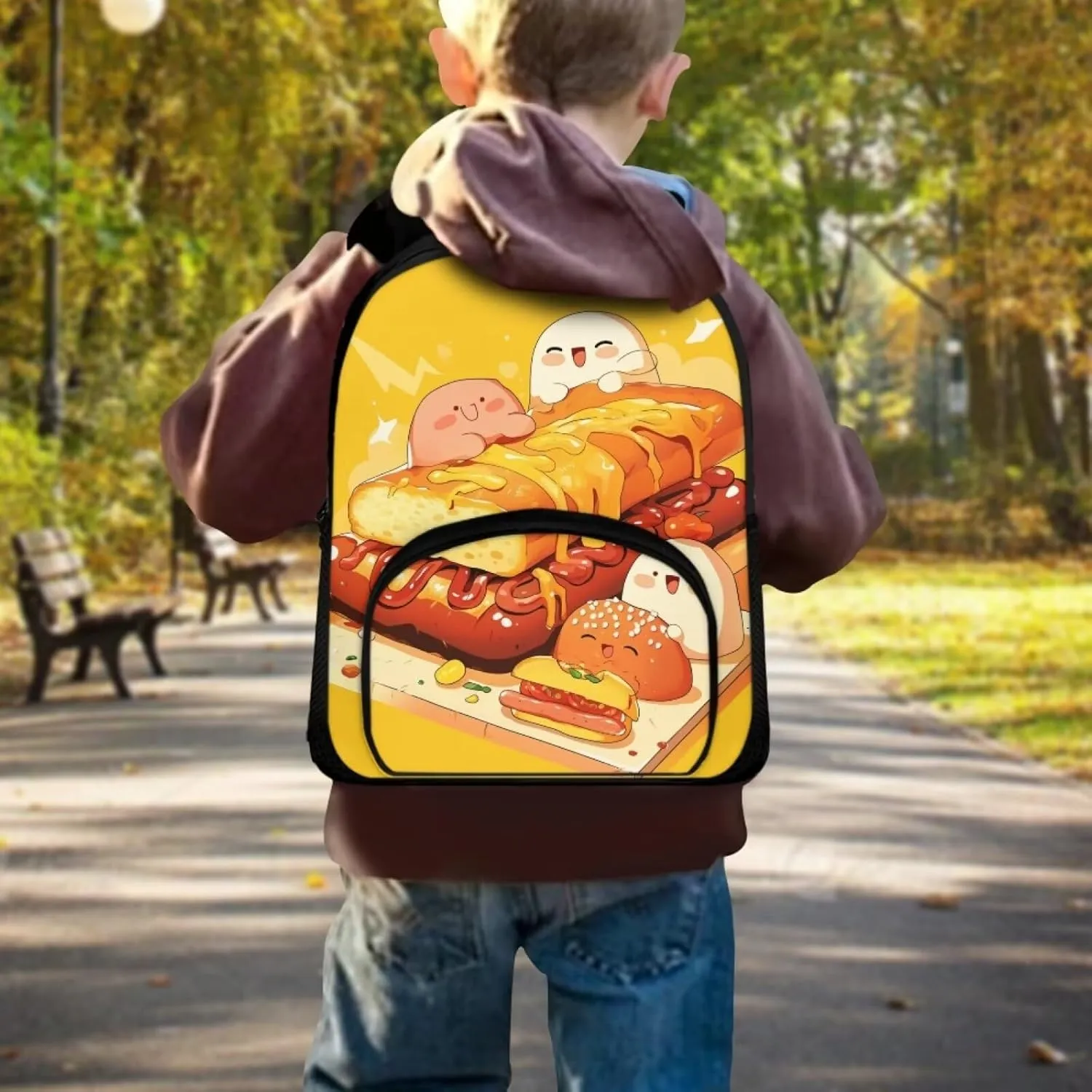 Backpack Student School Bag Bookbag 12 inch Laptop Backpacks Travel Daypack Shoulder Bag,Cute Cartoon Bread Burger, CZA61
