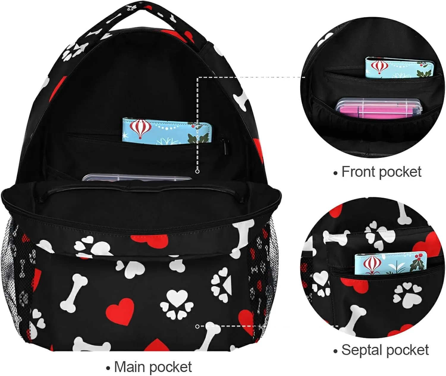Backpack Travel Dog Paw Print Bone School Bookbags Shoulder Laptop Daypack College Bag for Womens Mens Boys Girls