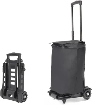 Backpack Trolley, Foldable Wheeled Cart-Backpack, Aluminium Alloy Trolley Cart for Backpacks, Golf Bag, Teenagers, School, Travel,with Solid Tank Wheels（Black）