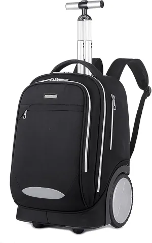 Backpack with Wheel,Rolling Backpack with Double Reinforce Telescoping Handle and Laptop Compartment,Travel Backpack with 7 Inch Large Wheels Easy Going Up and Down Staircase for Business Travel Black