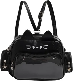 Backpack,Multipurpose Cats Ears Shoulder Bag with Adjustable Straps Large Capacity Clear Pocket Itabag Backpack for Pin Display