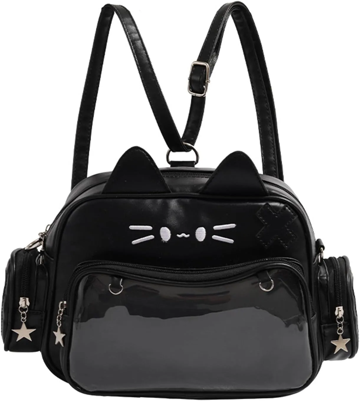 Backpack,Multipurpose Cats Ears Shoulder Bag with Adjustable Straps Large Capacity Clear Pocket Itabag Backpack for Pin Display