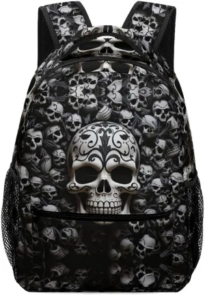 Backpacks Black And White Skulls Travel Bag Laptop Backpack Casual Daypack for Weekender Business Hiking