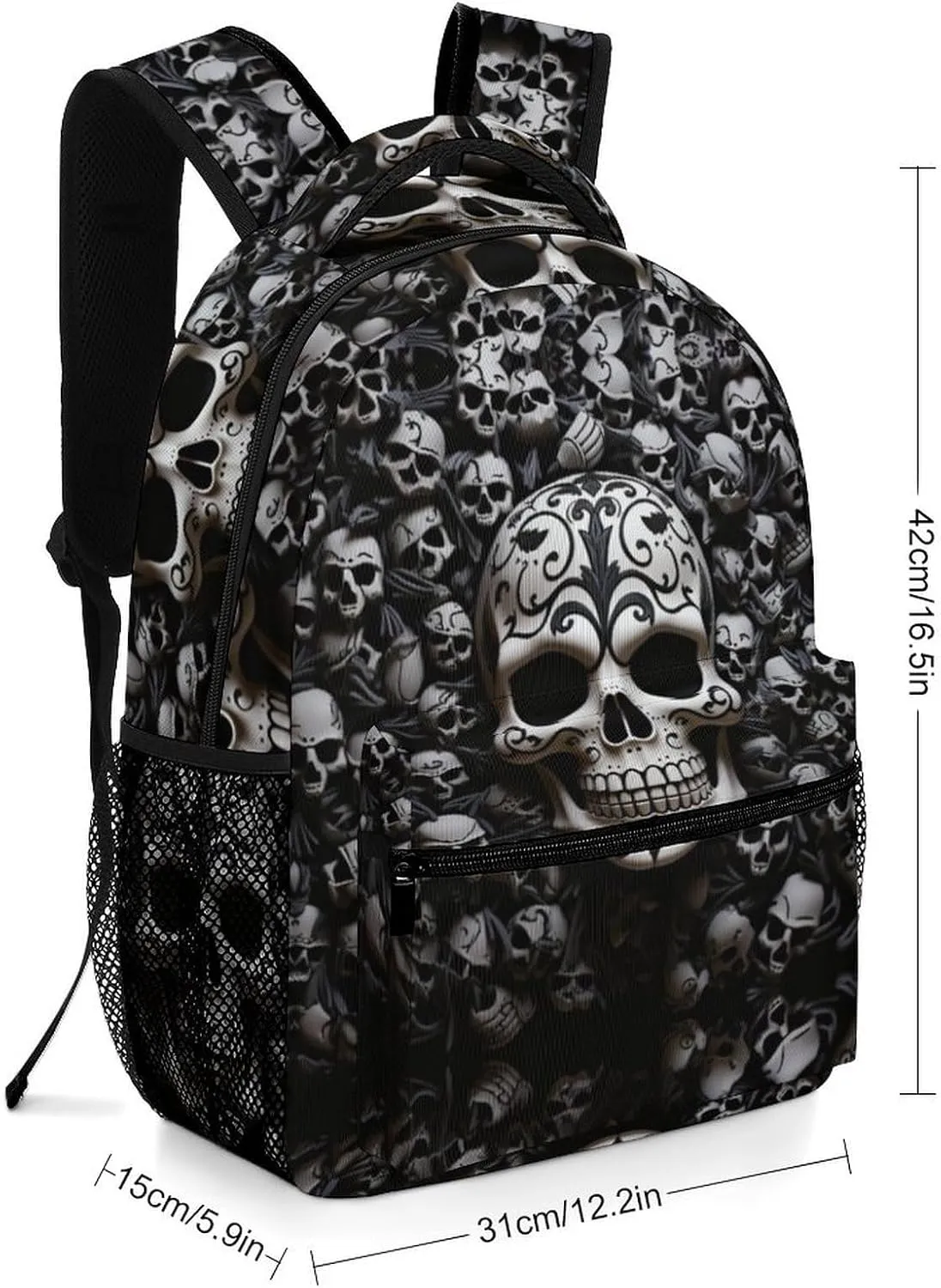 Backpacks Black And White Skulls Travel Bag Laptop Backpack Casual Daypack for Weekender Business Hiking