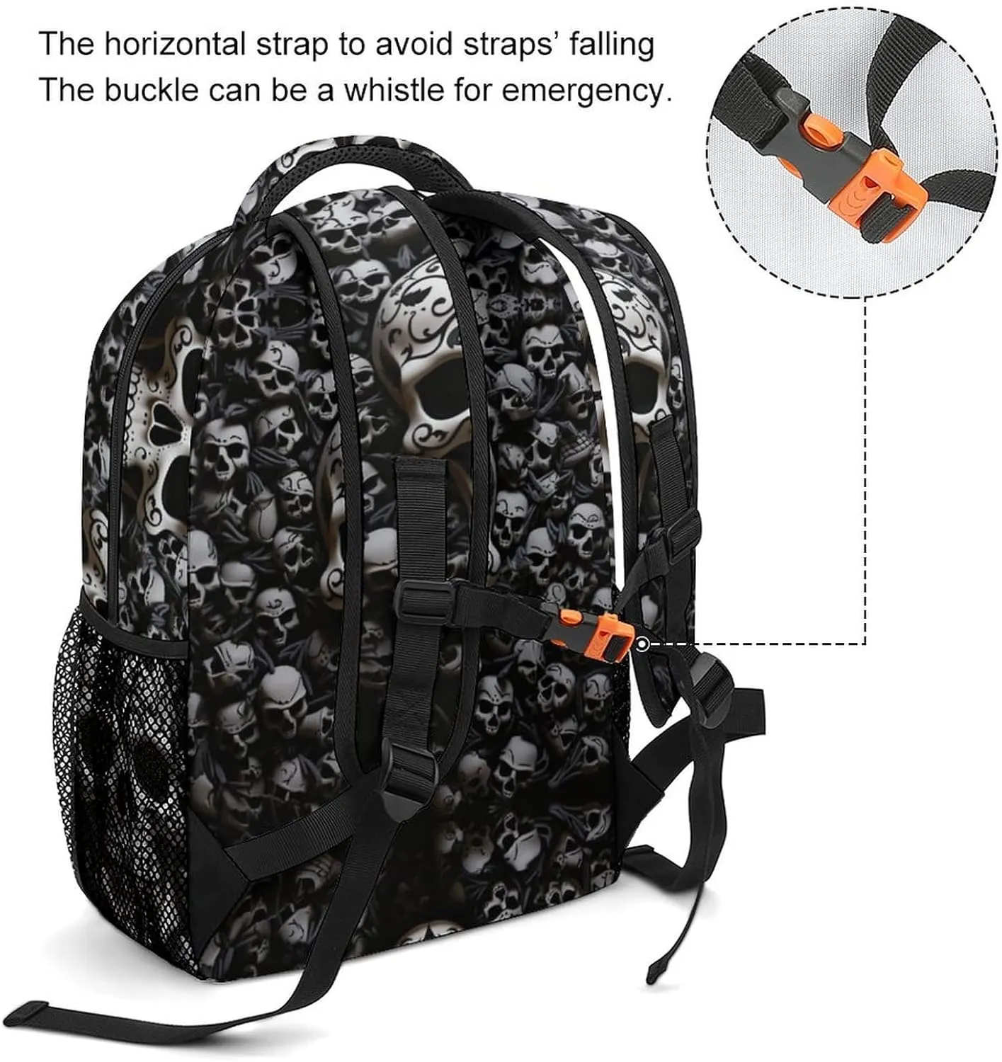 Backpacks Black And White Skulls Travel Bag Laptop Backpack Casual Daypack for Weekender Business Hiking