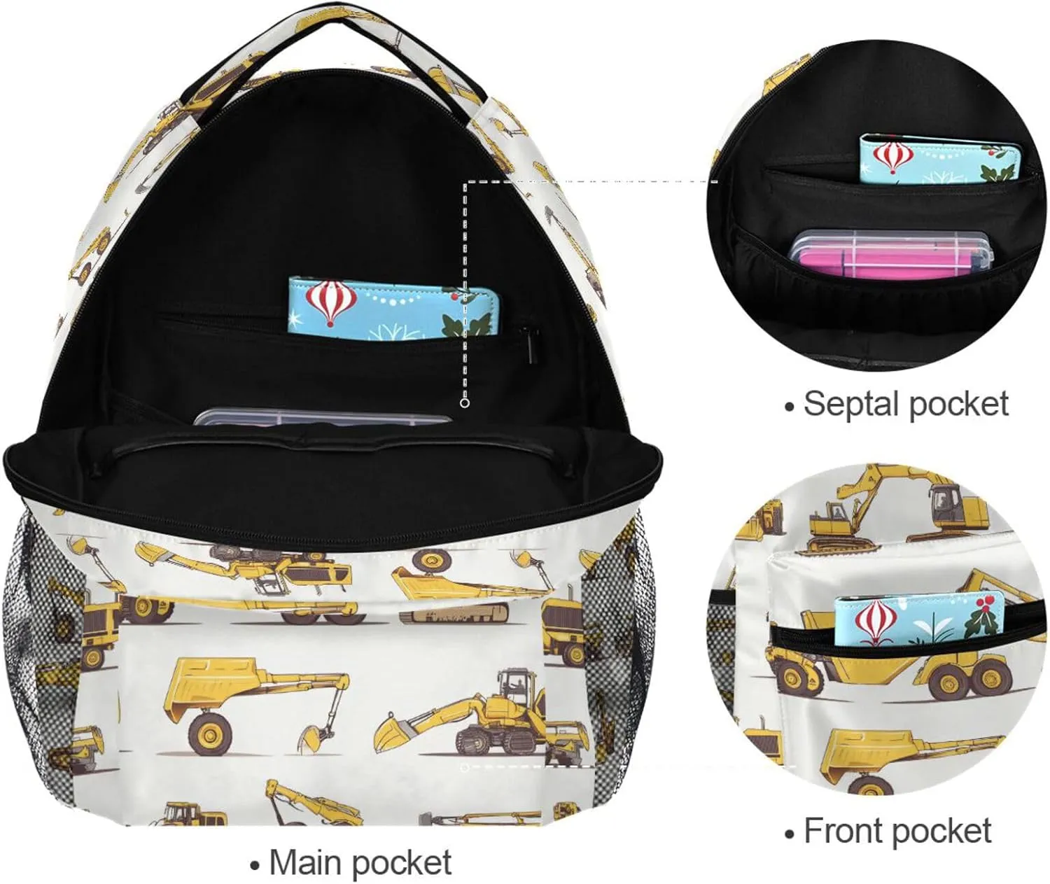 Backpacks for Men and Women Fashion Backpack with Chest Strap for College Work Construction Vehicles