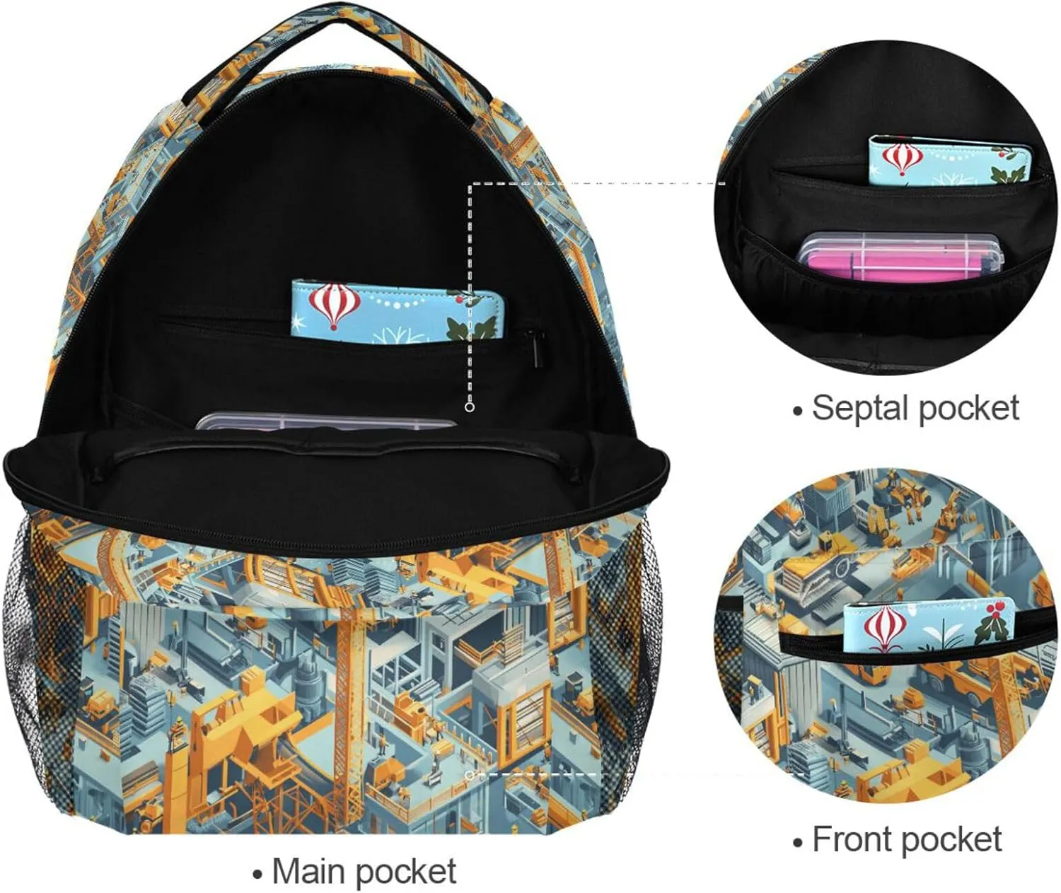 Backpacks for Men Women Fashion Stylish Travel Bags with Chest Strap for Travel Trip Plant Building Bulldozer Tower Crane