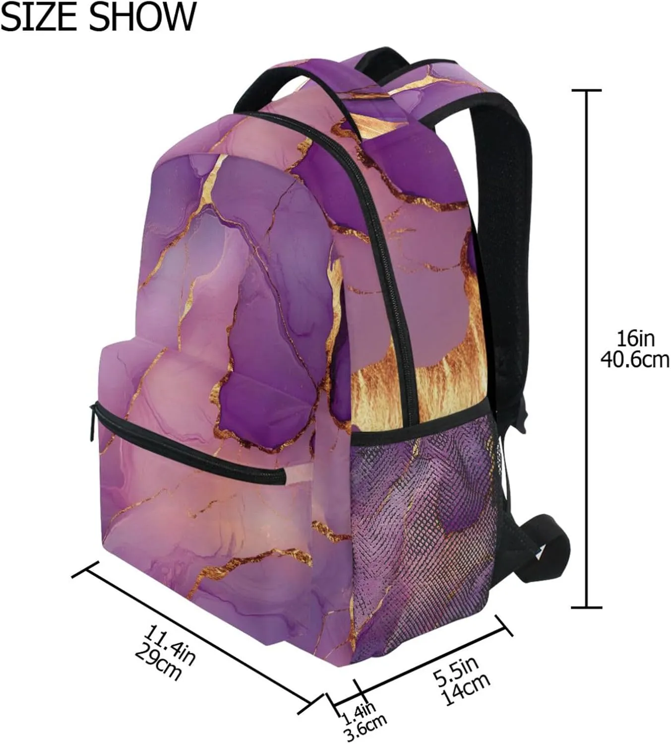 Backpacks for Teacher Nurse Waterproof Stylish Travel Bags with Chest Strap for Business Work College Travel Trip Marble Rose Gold Purple