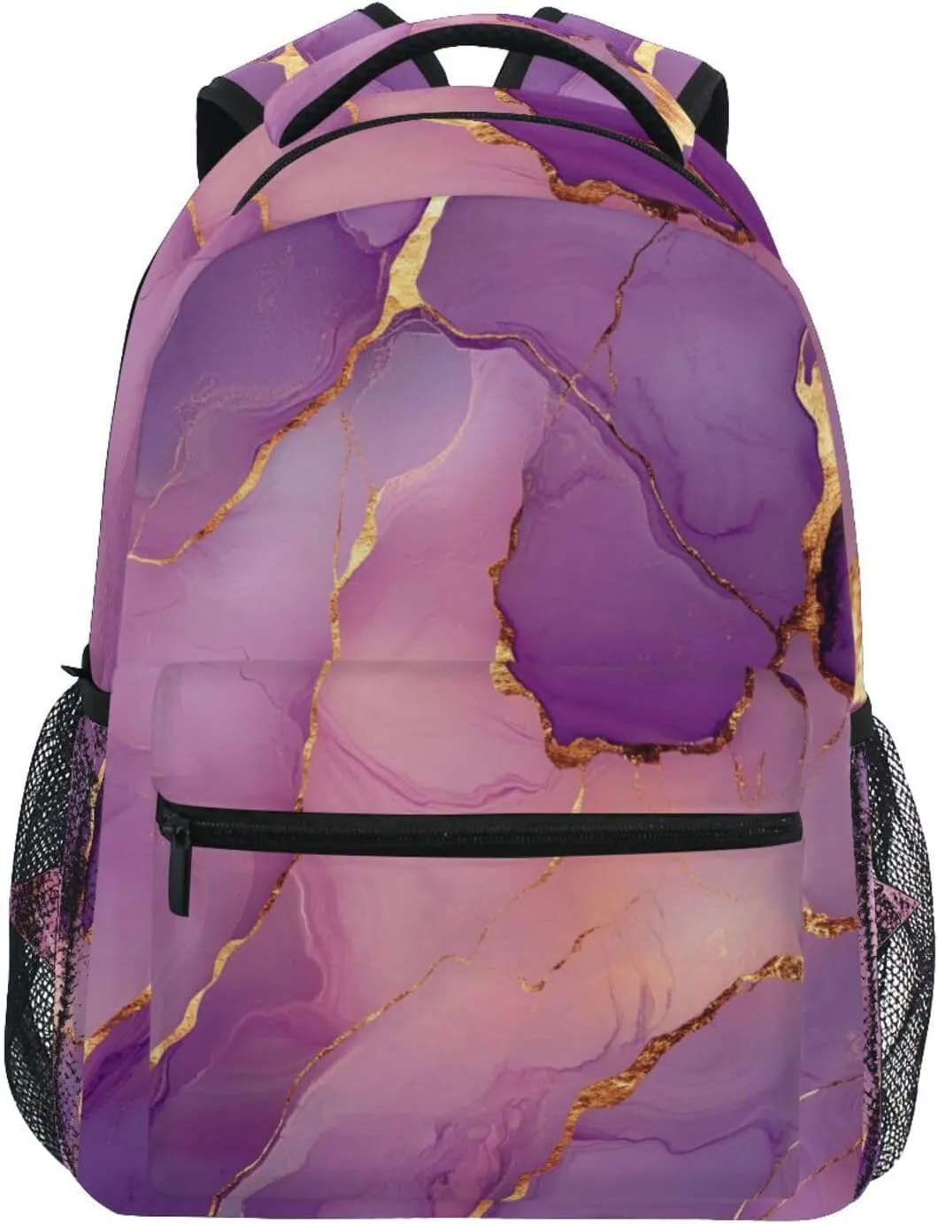 Backpacks for Teacher Nurse Waterproof Stylish Travel Bags with Chest Strap for Business Work College Travel Trip Marble Rose Gold Purple