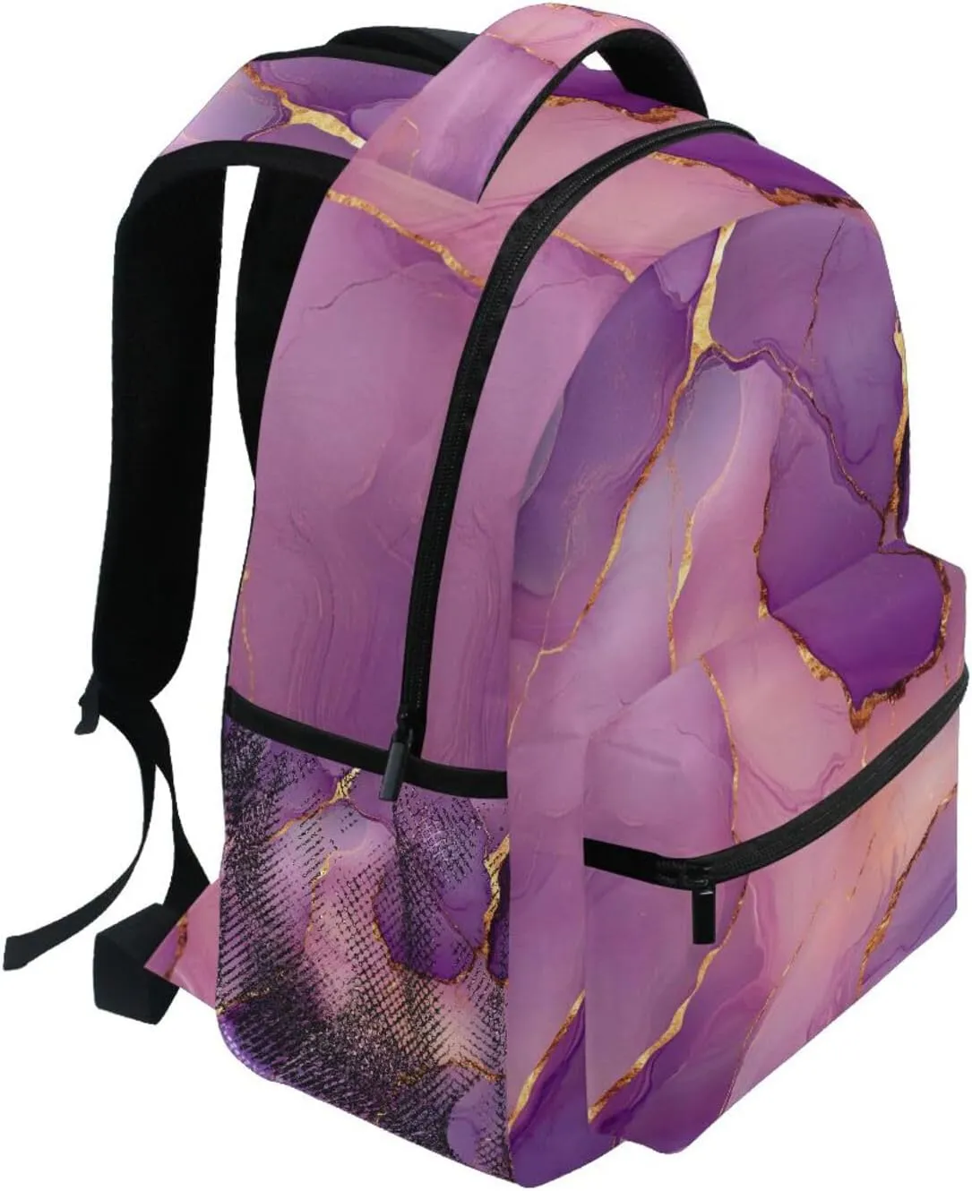 Backpacks for Teacher Nurse Waterproof Stylish Travel Bags with Chest Strap for Business Work College Travel Trip Marble Rose Gold Purple