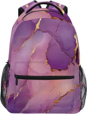 Backpacks for Teacher Nurse Waterproof Stylish Travel Bags with Chest Strap for Business Work College Travel Trip Marble Rose Gold Purple