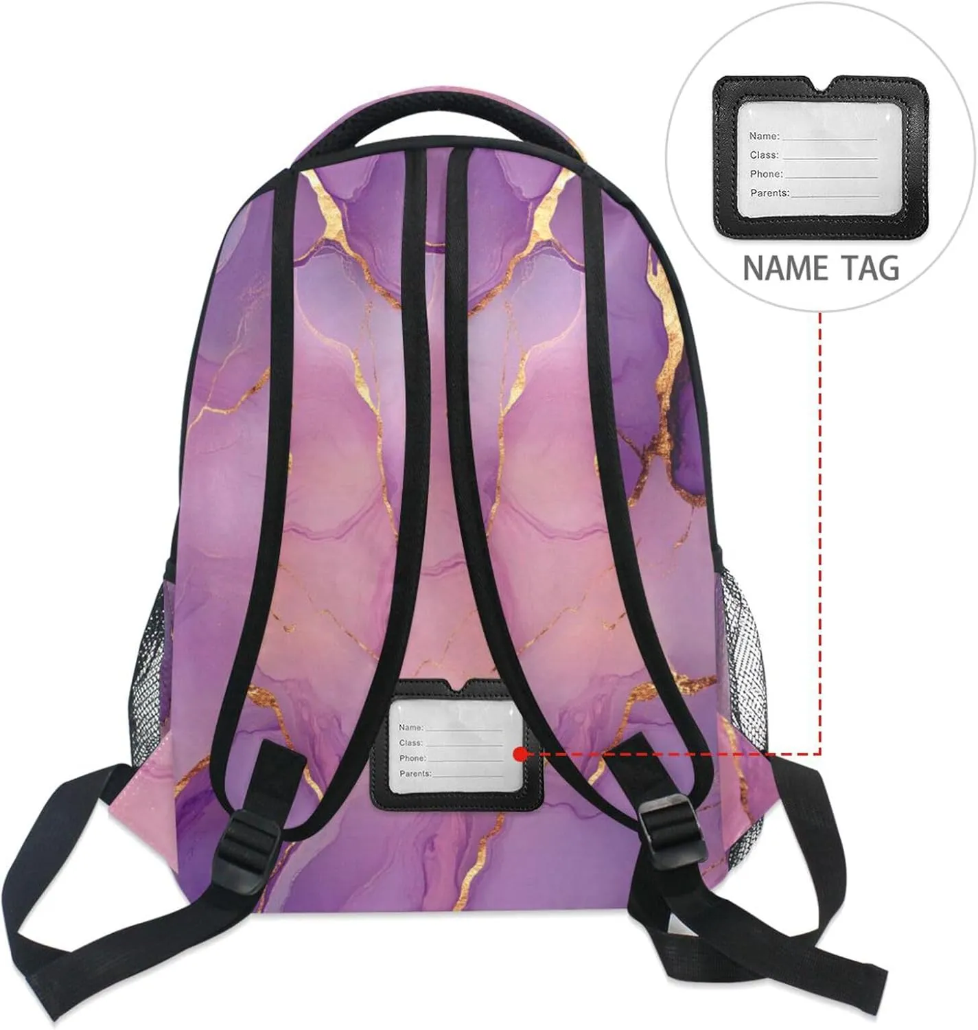 Backpacks for Teacher Nurse Waterproof Stylish Travel Bags with Chest Strap for Business Work College Travel Trip Marble Rose Gold Purple