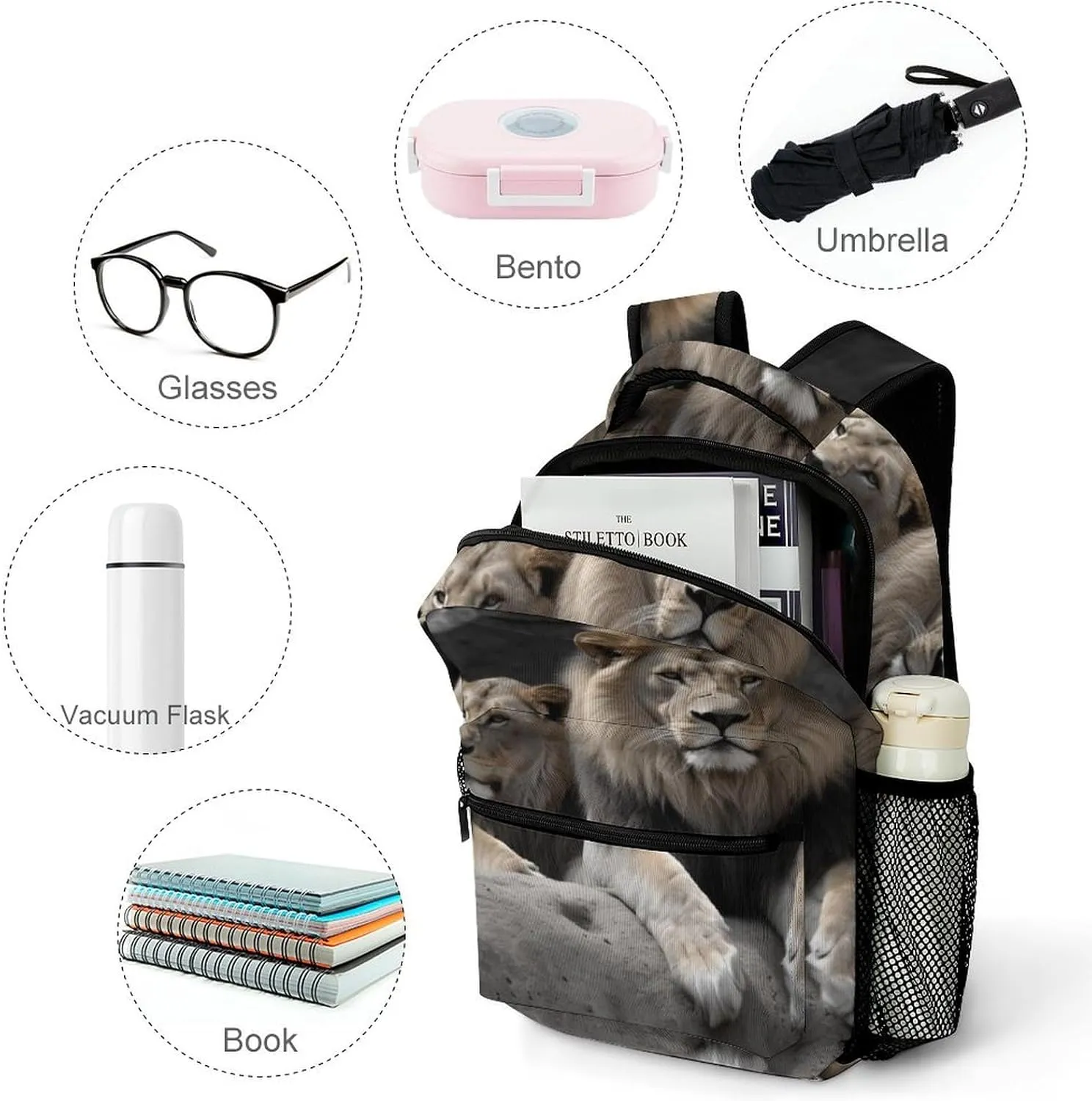 Backpacks Male And Female Lions Travel Bag Laptop Backpack Casual Daypack for Weekender Business Hiking