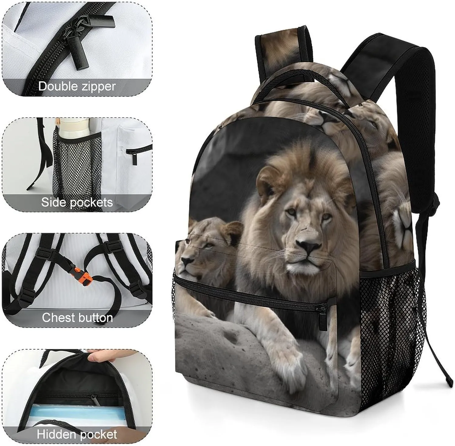 Backpacks Male And Female Lions Travel Bag Laptop Backpack Casual Daypack for Weekender Business Hiking