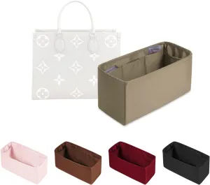 Bag Organizer for Onthego Tote Bag, Satin Organizer Insert Compatible with LV Bags, Lightweight Inner Bag for Women Luxury Handbags (Color:Gris Tourterelle, MM)