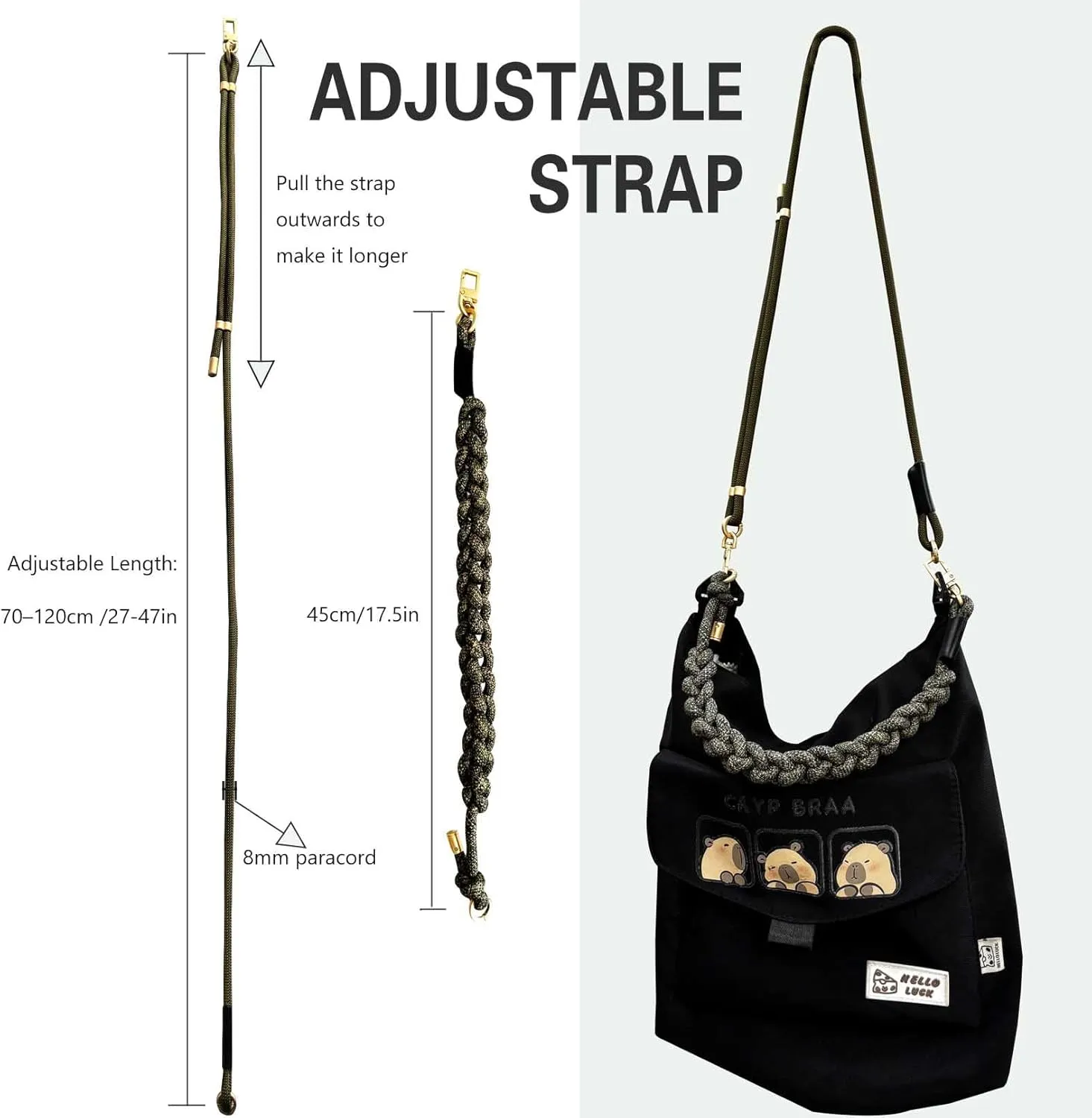 Bag Strap Crossbody Adjustable Shoulder Bag Strap Replacement Paracord Straps for Canvas/Sport Bag for Outdoor