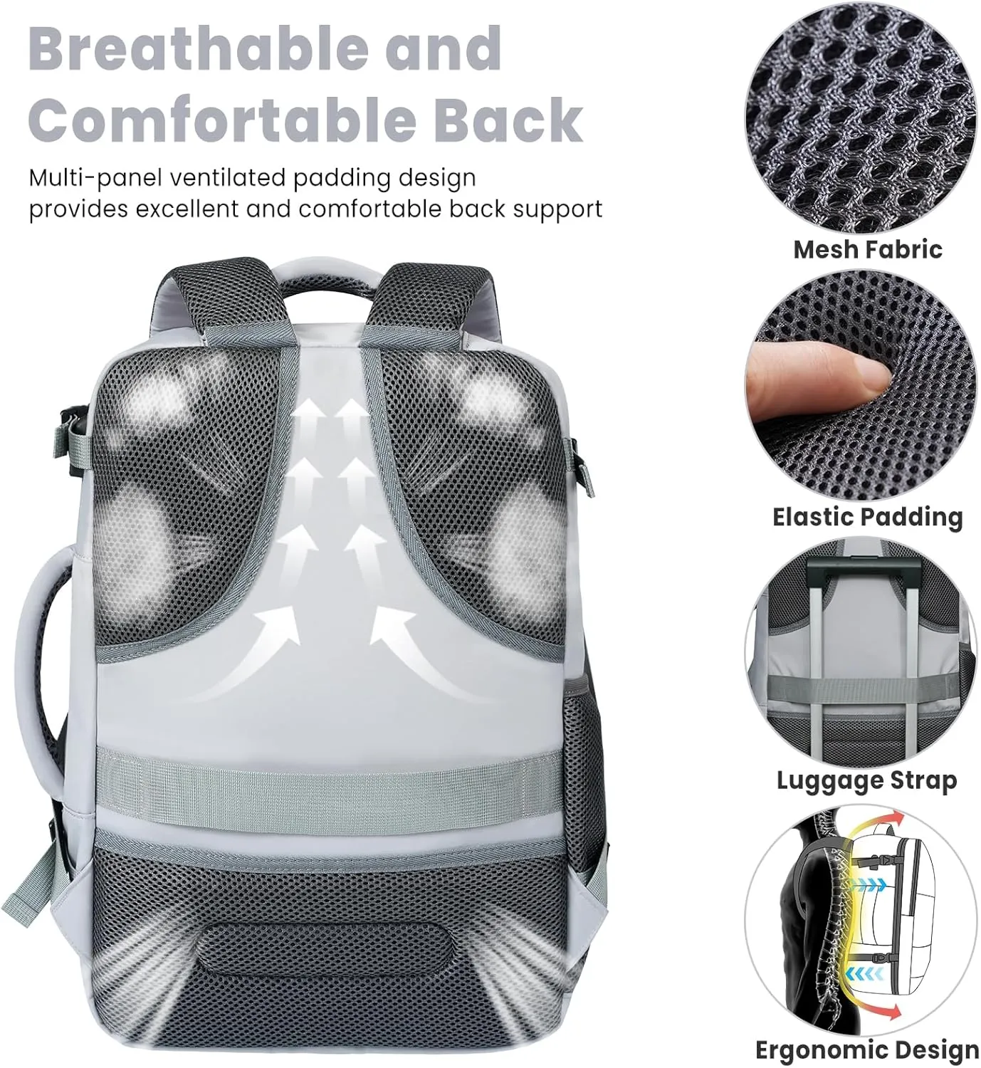 BAGAIL Travel Laptop Backpack, Carry on with USB Port, Luggage Bag for Holiday-Light Grey