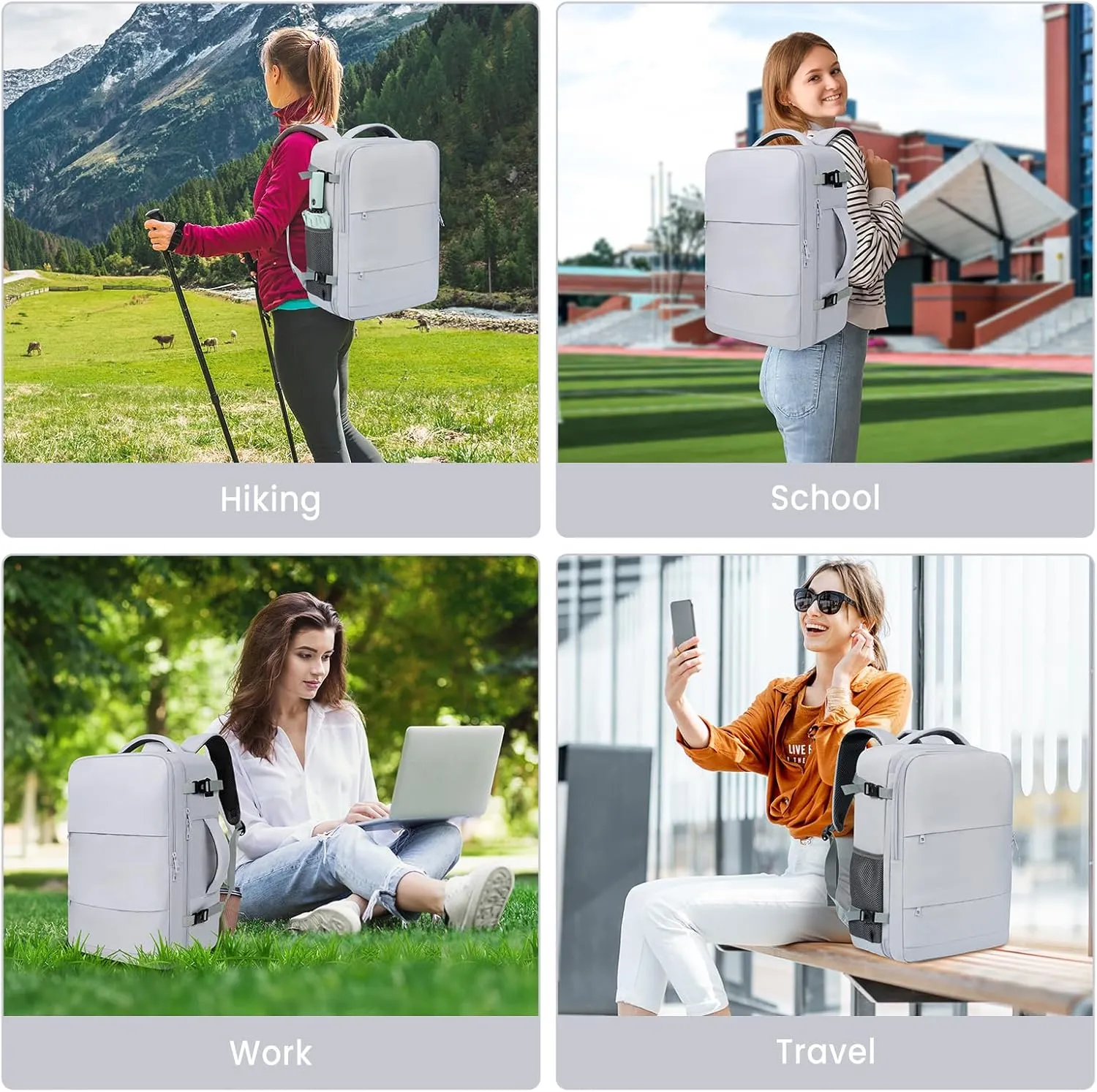 BAGAIL Travel Laptop Backpack, Carry on with USB Port, Luggage Bag for Holiday-Light Grey