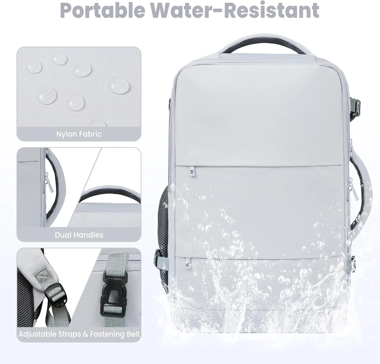 BAGAIL Travel Laptop Backpack, Carry on with USB Port, Luggage Bag for Holiday-Light Grey