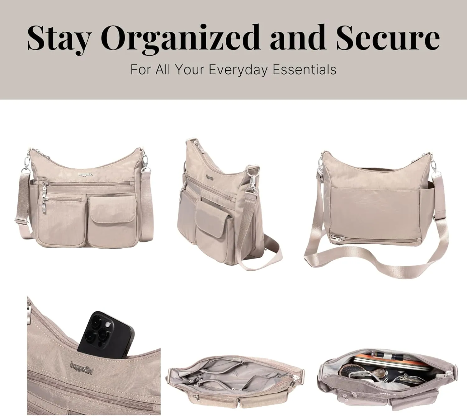 Baggallini Modern Everywhere Crossbody Women 11x9x4.5 RFID Hobo Bag