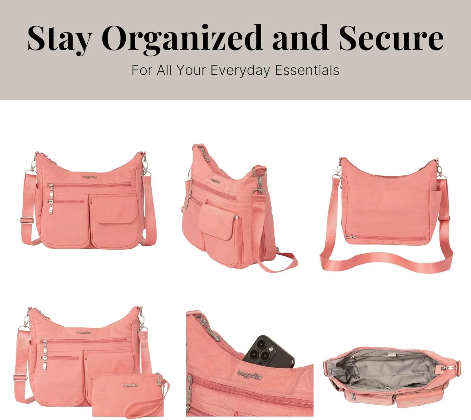 Baggallini Modern Everywhere Crossbody Women 11x9x4.5 RFID Hobo Bag