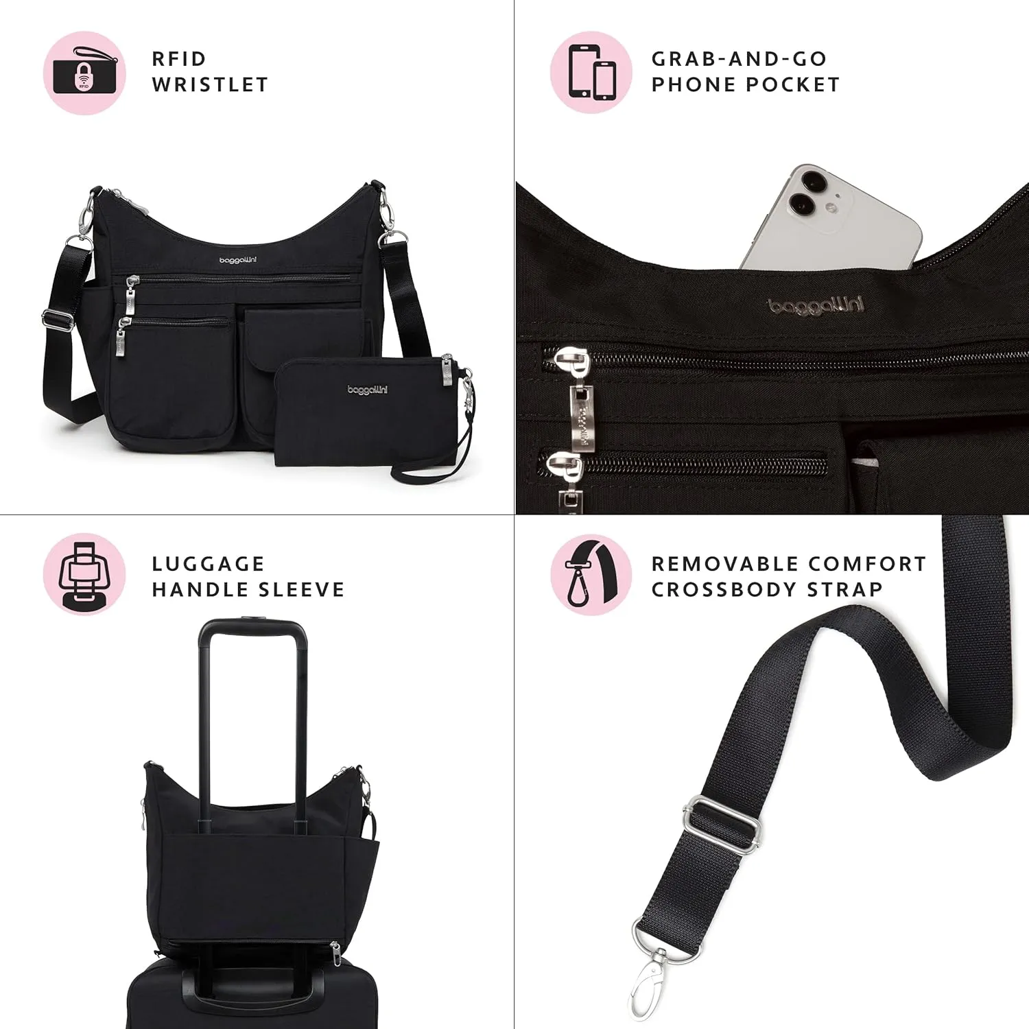 Baggallini Modern Everywhere Crossbody Women 11x9x4.5 RFID Hobo Bag