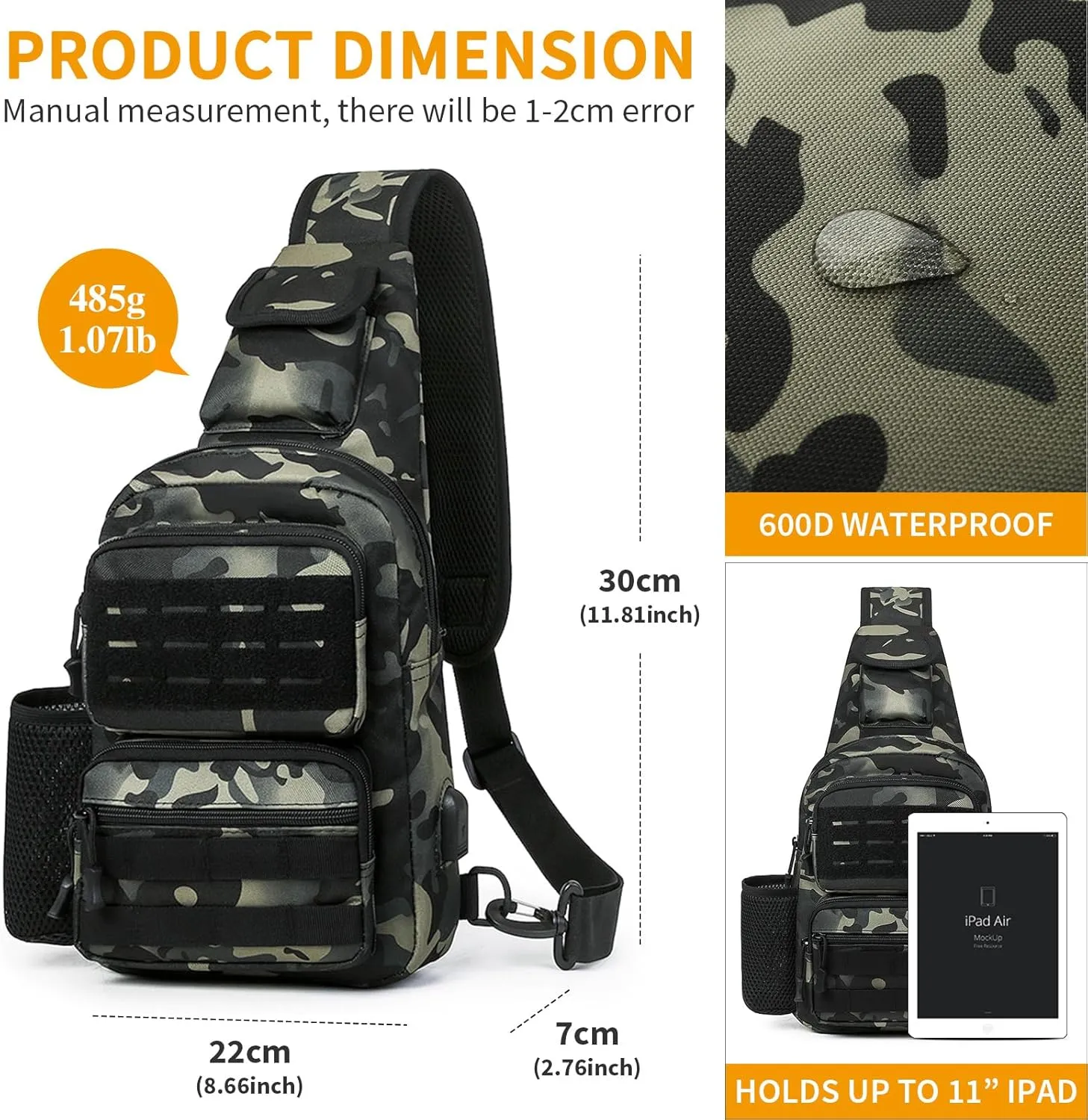 BAIGIO Tactical EDC Sling Bag Military One Strap Shoulder Backpack Molle Range Bags Chest Pack (#01-CP Black)