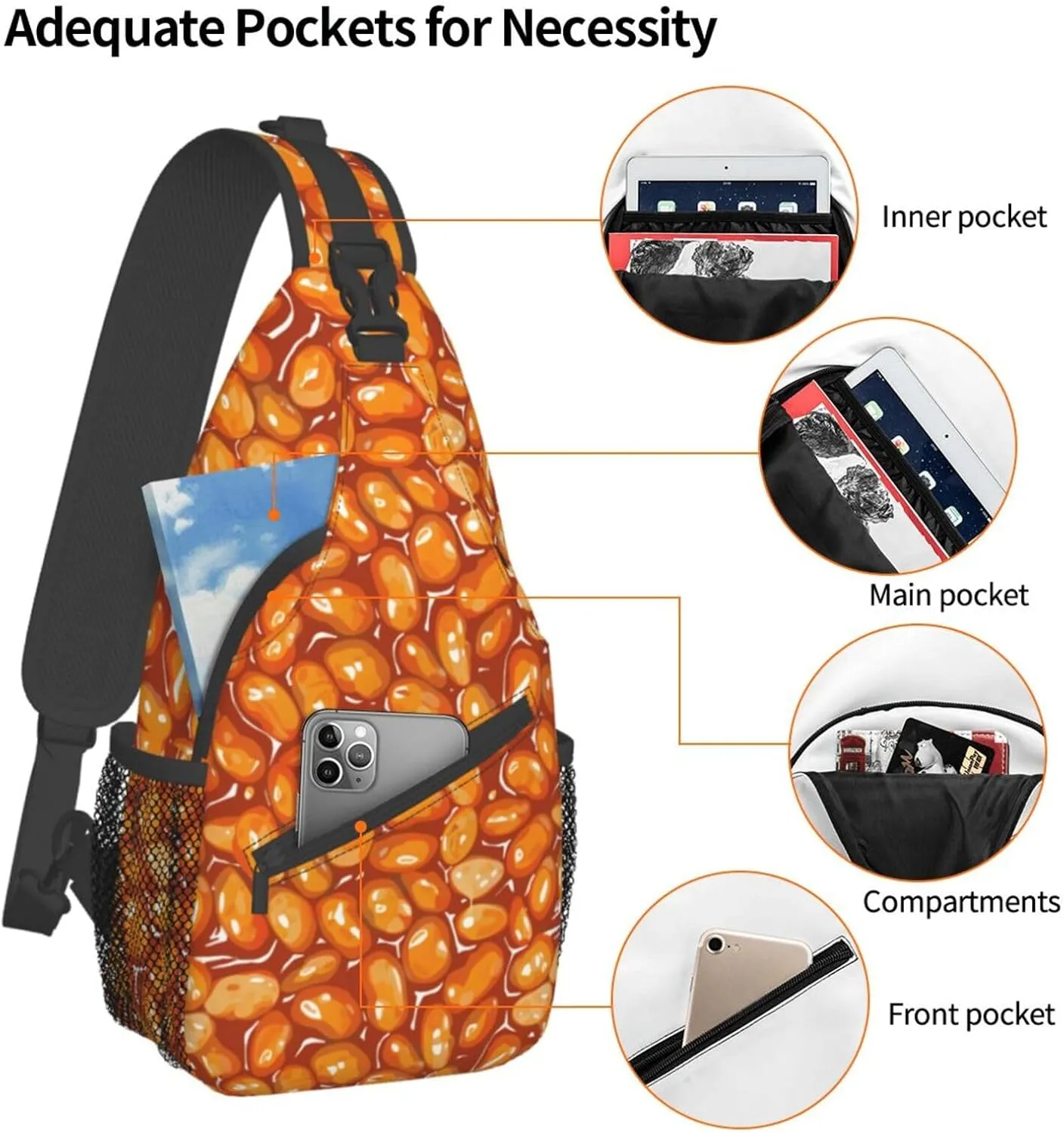 Baked Beans Sling Backpack Chest Bag Crossbody Shoulder Bag Gym Cycling Travel Hiking Daypack For Men Women