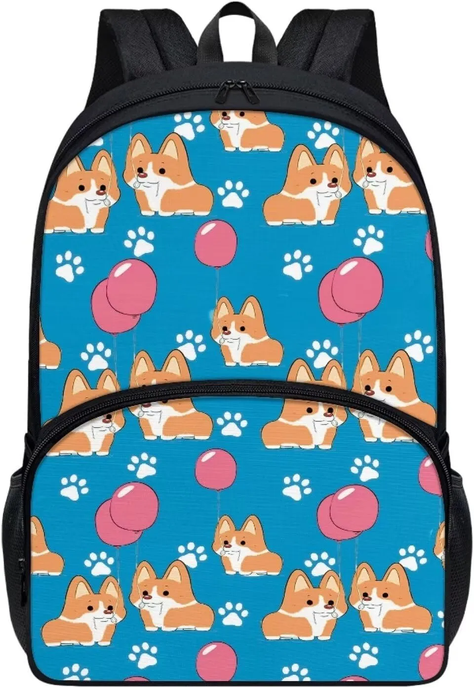 Balloons Schoolbag Corgi Dog School Backpack for Boys Personal Item Travel Bag Backpack for Boys Elementary School Backpack Kids 17 Inch Kindergarten Backpack for Boys 1St 2Nd Grade Bookbag