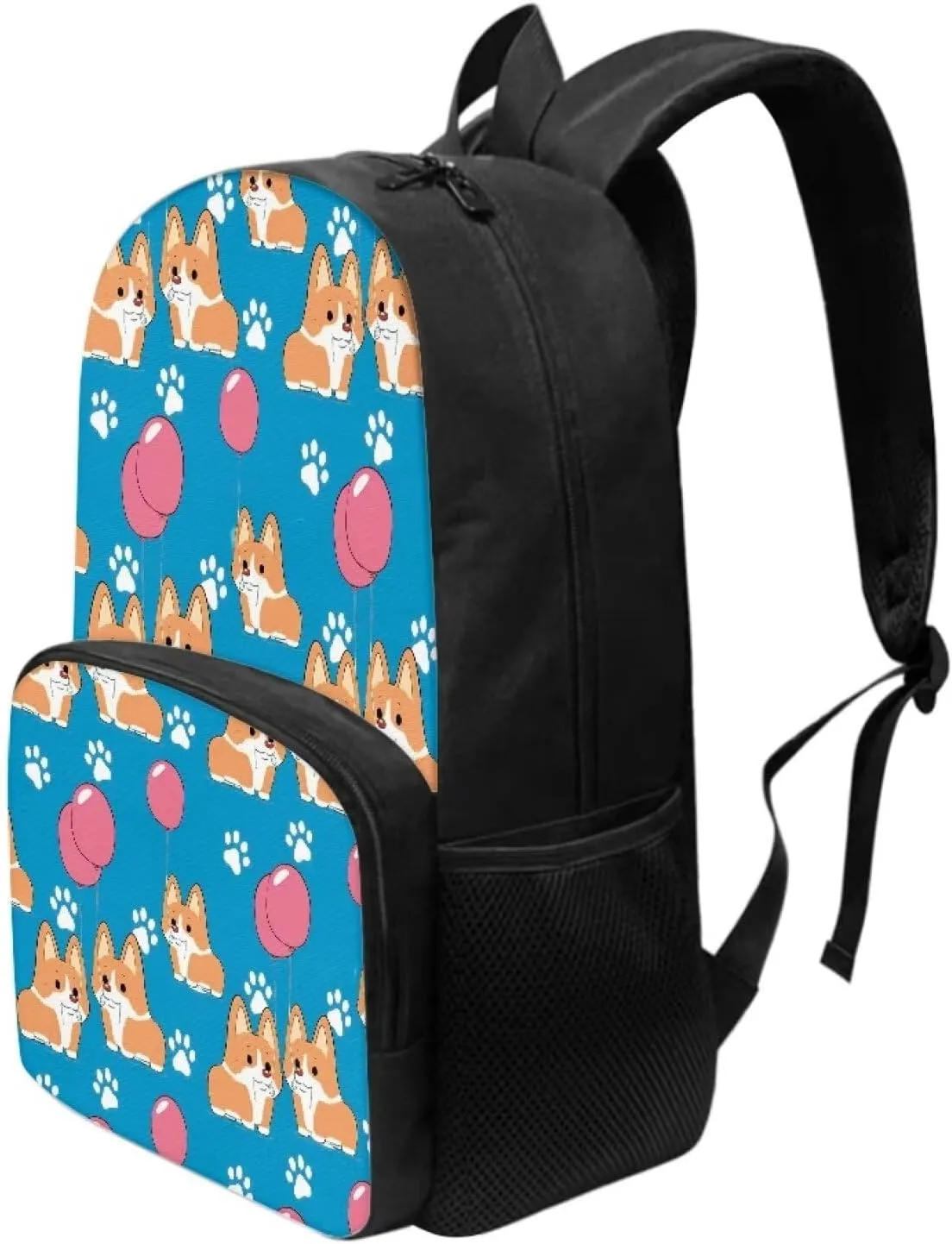 Balloons Schoolbag Corgi Dog School Backpack for Boys Personal Item Travel Bag Backpack for Boys Elementary School Backpack Kids 17 Inch Kindergarten Backpack for Boys 1St 2Nd Grade Bookbag