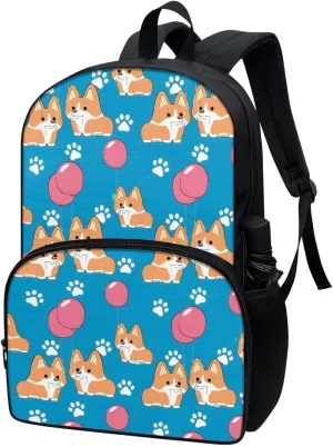 Balloons Schoolbag Corgi Dog School Backpack for Boys Personal Item Travel Bag Backpack for Boys Elementary School Backpack Kids 17 Inch Kindergarten Backpack for Boys 1St 2Nd Grade Bookbag