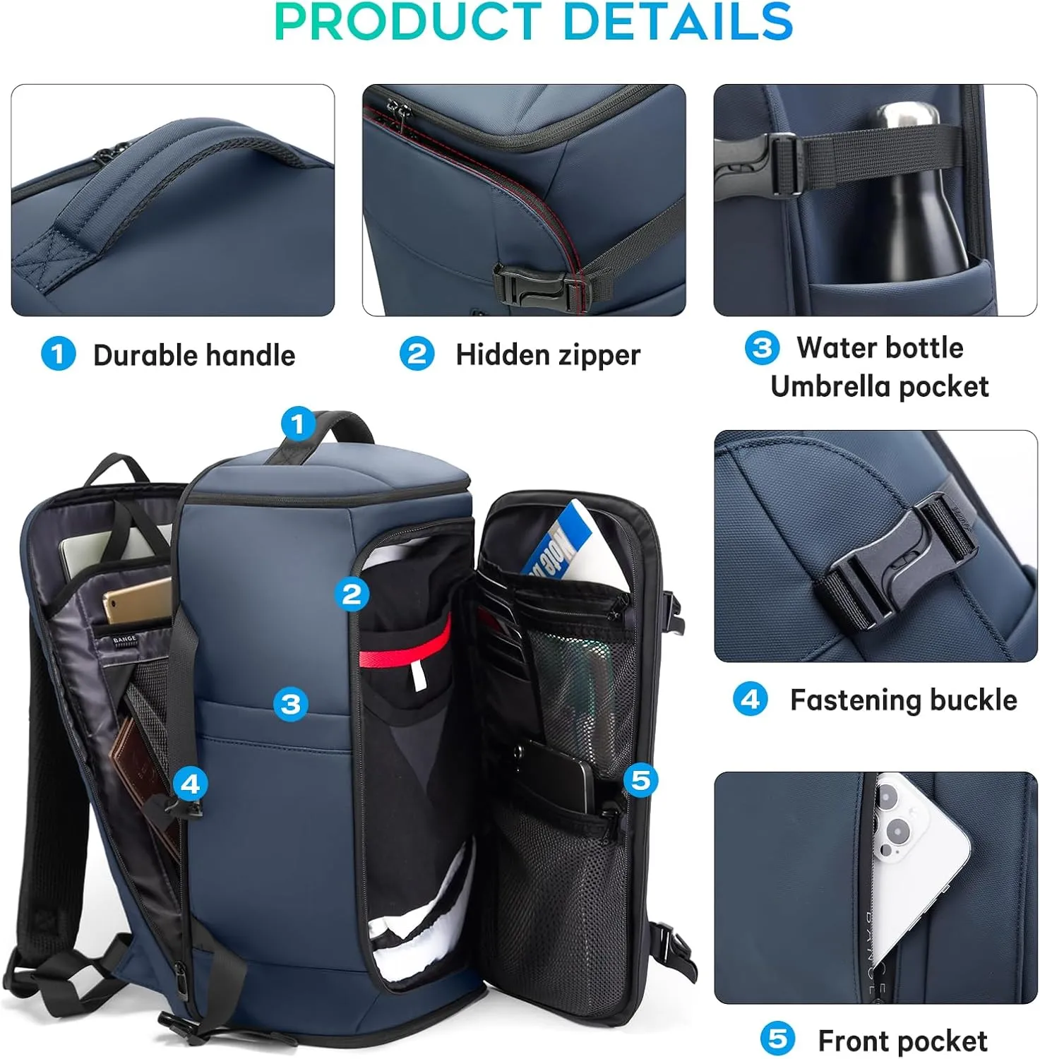 BANGE Travel Backpack with Shoe Compartment, 40L Large Capacity Back Pack, Men's Weekender Daypack Fits 17.3 Inch Laptop, Carry On Travel Backpack with Water Bottle Holder for Men and Women