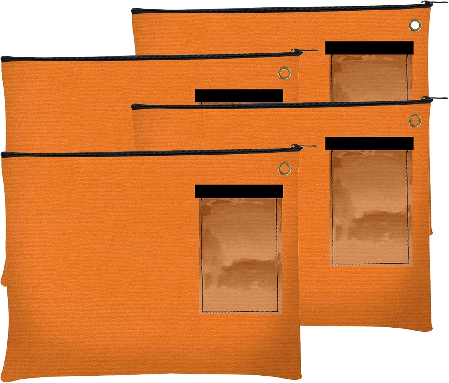 BankSupplies Canvas Zipper Bags | 14W x 11H | Set of 4 | Large Storage Bags | Grommet for Zip Tie & Padlock | 5W x 3H Framed Cardholder | Zipper Closure | Bank Bags