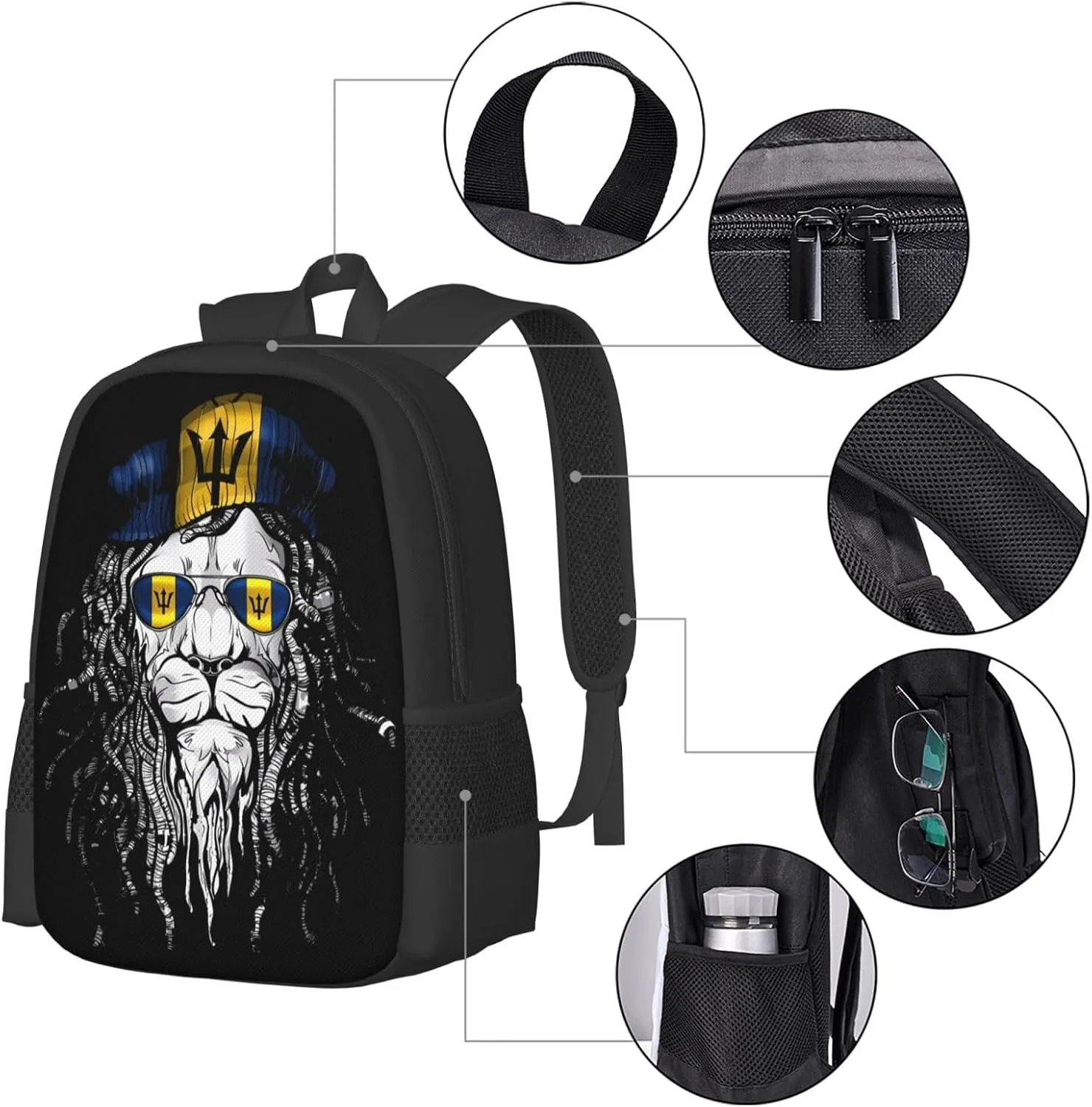 Barbados Lion Flag Casual Backpacks Large Capacity Backpack Laptop Rucksack Sport Daypack Commuter Bags with Adjustable Strap for Traveling Camping