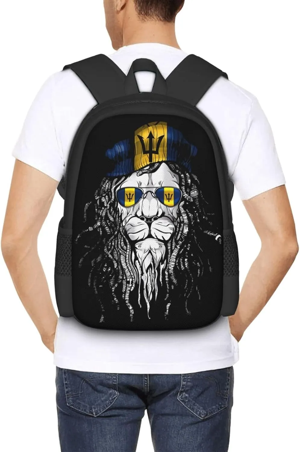 Barbados Lion Flag Casual Backpacks Large Capacity Backpack Laptop Rucksack Sport Daypack Commuter Bags with Adjustable Strap for Traveling Camping