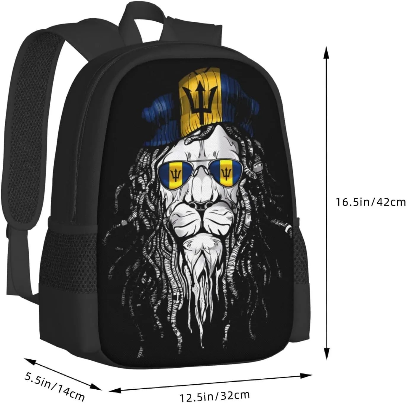 Barbados Lion Flag Casual Backpacks Large Capacity Backpack Laptop Rucksack Sport Daypack Commuter Bags with Adjustable Strap for Traveling Camping