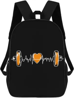 Barbell Weightlifting Heartbeat 17 Inch Shoulder Backpack Fashion Laptop Bag Travel Daypack for Camping Hiking