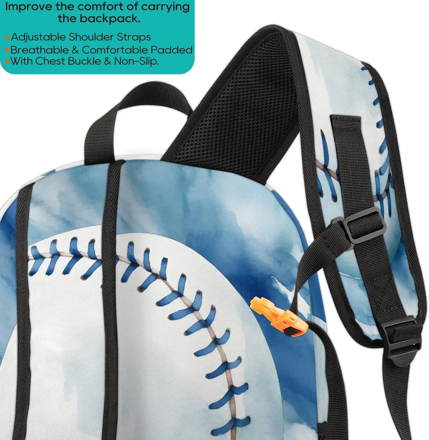 Baseball 16.7 Inch Backpack Waterproof Shoulder Bag with Adjustable Strap Casual Hiking Gym Travel Daypack