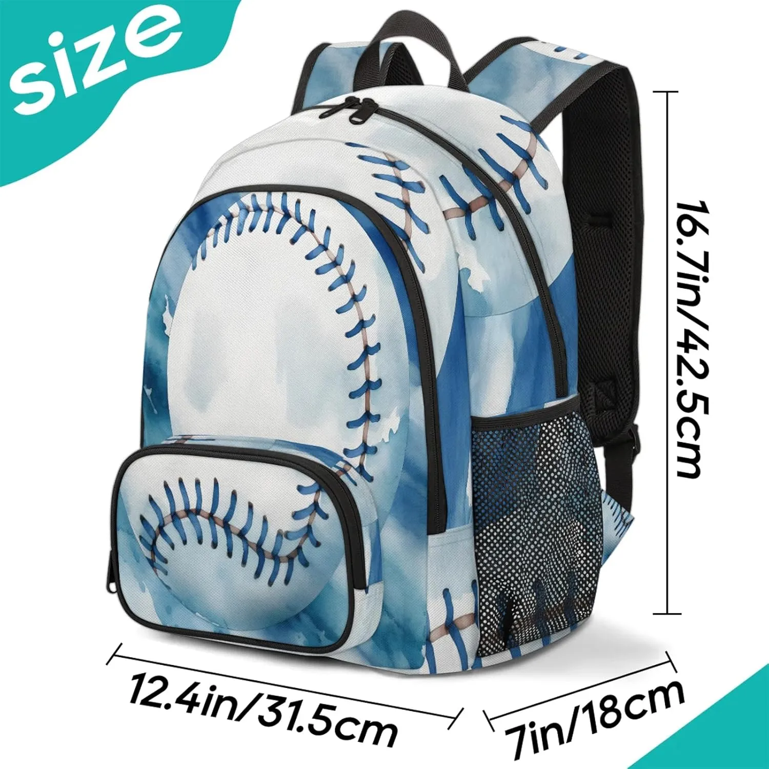 Baseball 16.7 Inch Backpack Waterproof Shoulder Bag with Adjustable Strap Casual Hiking Gym Travel Daypack