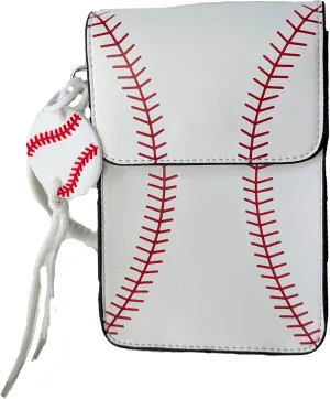 Baseball Design Phone Crossbody Bag, Clear Touchscreen Window Display White with Red Stitching, 7-inch Phone Compatibility