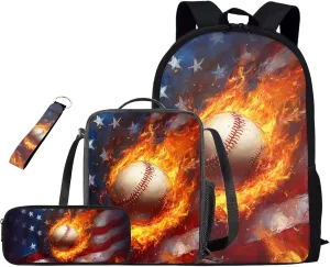 Baseball Teen Backpacks for Boys School Backpack with Lunch Bag 17 inch Large Capacity Elementary School Bags for Boys Bookbag with Padding Portable Daypack for Church