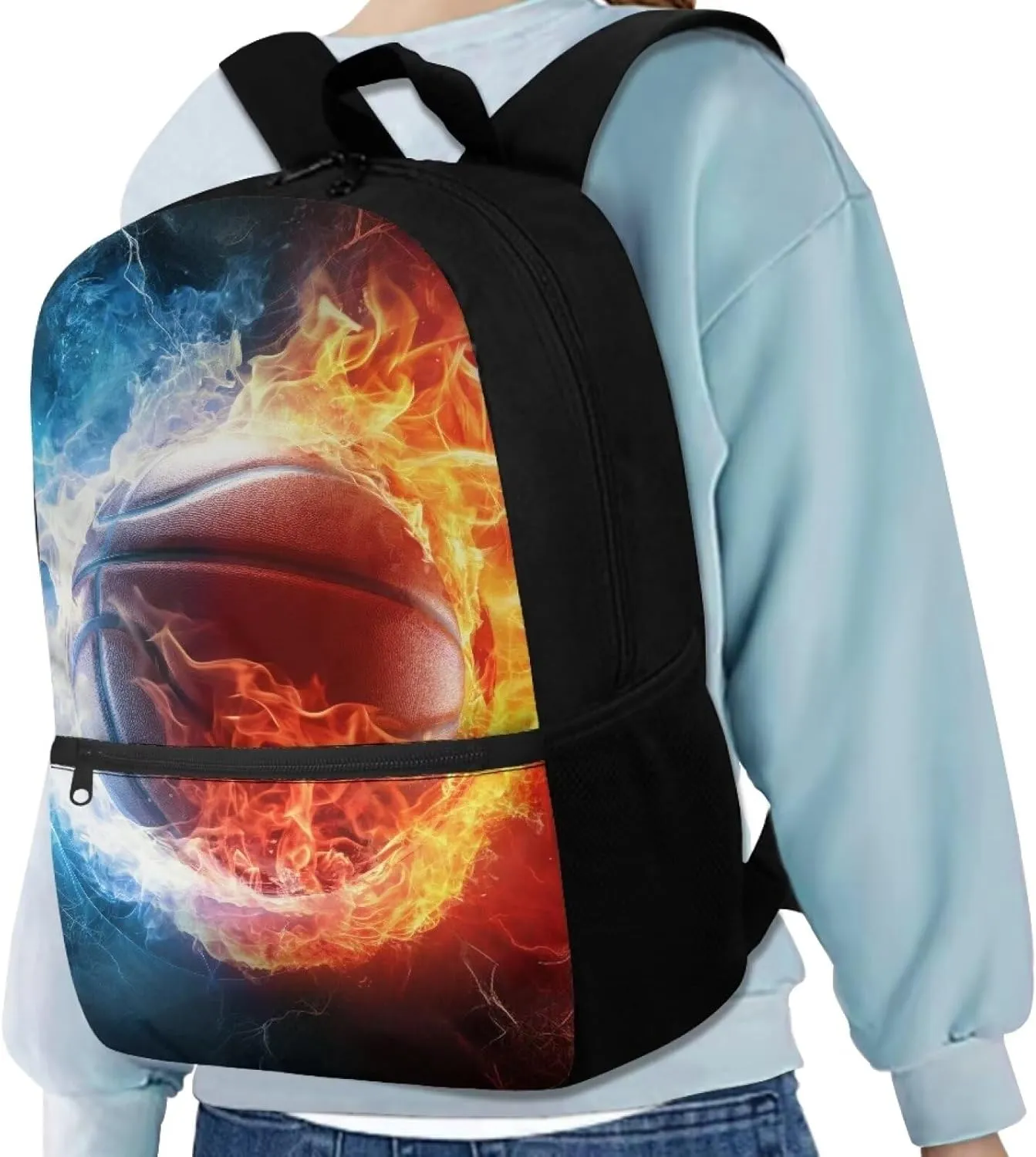 Basketball Backpack for Kids Boys 10-12 for School Kids Large Schoolbag Elementary 3rd Grade Book Bags Water Fireball 17 inch Travel Shoulder Bag Casual Daypack Hiking Camping Backpacks