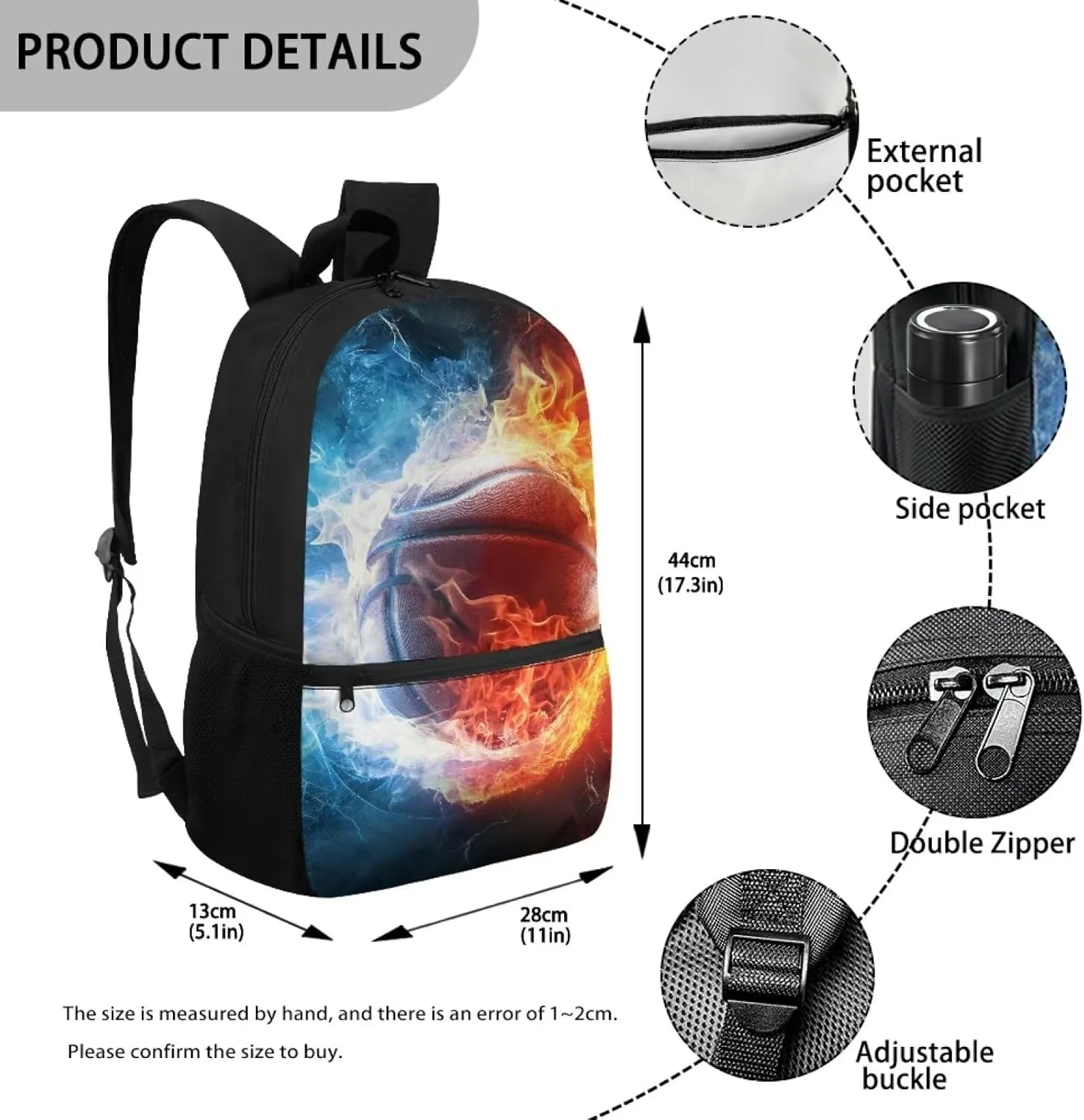 Basketball Backpack for Kids Boys 10-12 for School Kids Large Schoolbag Elementary 3rd Grade Book Bags Water Fireball 17 inch Travel Shoulder Bag Casual Daypack Hiking Camping Backpacks