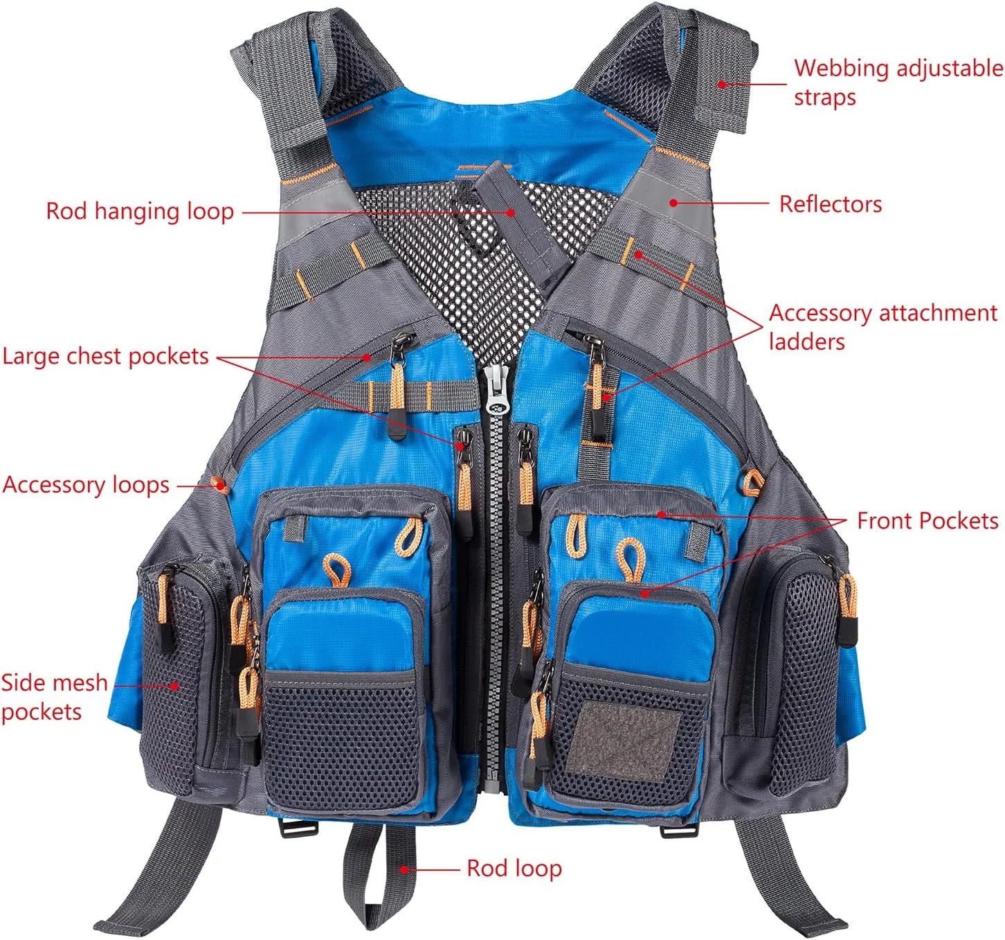 BASSDASH Strap Fishing Vest Adjustable for Men and Women, for Fly Bass Fishing and Outdoor Activities